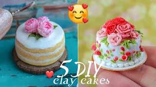 5 DIY miniature cakes with flower decoration | Polymer clay cake tutorial | Best 2020 Compilation