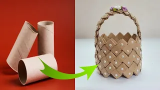 ideas bonitas de reciclaje canasta con rollos de papel higiénico/basket with toilet paper rolls