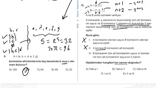 9. Sınıf Matematik Kazanım Kavrama Test 3 (Kümelerde Temel Kavramlar) Çözümler