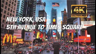 4K New York City 🇺🇸: Walking Tour from Fifth Avenue to Times Square in New York City USA