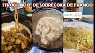 Juliana fazendo um Strogonoff de Sobrecoxa de Frango para a janta