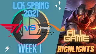 T1 vs HLE Highlights ALL GAMES | LCK Spring 2021 Week 1 | T1 vs Hanwha Life Esports | ALL GAMES