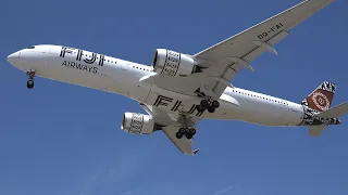 Fiji Airways Airbus A350-900 landing and Korean Air Boeing 777-300ER takeoff from Los Angeles (LAX)