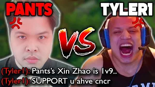 Tyler1 calls Pants 1v9 while telling his Support he has C***** (1 Hour Game)