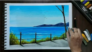 Easily Draw Beautiful Landscape Scenery for beginners - Soft Pastel Drawing - Seascape Painting.