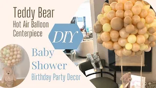 Diy Hot air balloon Scupture, hot air centerpiece with bear in basket, Baby shower birthday decor