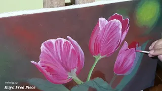 Oil Painting: HOW TO PAINT TULIPS | TULIPA | OIL PAINTING ON CANVAS | Time-Lapse  by Kuya Fred Piece