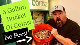 Cashing In 5 Gallon Bucket Of Change! No Fees With Coinstar!