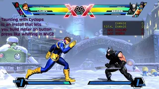 UMvC3 Palette Swap - Cyclops Corner-to-Corner Taunt Combo w/ Meaty Fireball extensions (1.7 meter+)