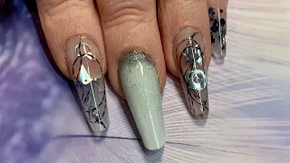 Watch me work - Laguna moon polygel- dual forms Russian almond- steampunk nails