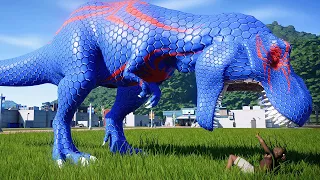 Blue Spider-Man vs Indominus Rex: The ultimate crossover in Jurassic World Evolution!