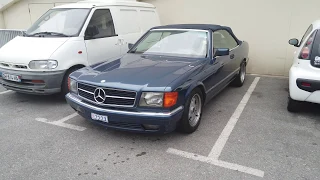 Mercedes 500 SEC Convertible. 1980s GOLD in Monaco Port Hercule [4k 60p]