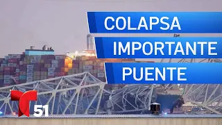 Colapsa importante puente en Baltimore tras ser impactado por barco de carga