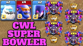 CWL Super Bowler Th15 Attack Strategy 2022!! 2 Witch + 4 Super Bowler + 2 Ice Golem - Clash of Clans