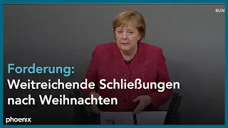 Bundeskanzlerin Angela Merkel (CDU) bei der Generaldebatte zum Bundeshaushalt 2021 am 09.12.20