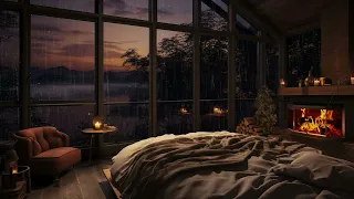 Cozy Room Ambience | Cozy Room with Fireplace And Calming Rain to Sleep, Rest, Meditate