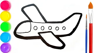 Cara menggambar dan mewarnai pesawat untuk anak tk | how to draw an airplane for a child