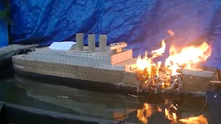 Cardboard Ship On Fire And Sinking The Passenger Ship Queen Of The Atlantic