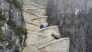 Risky Way They Drive Up Impossible Mountain Road in China