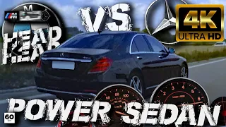 Power Sedan Mercedes S560 vs BMW M135i +90-255 Autobahn Waylens RaceRender [4k]