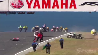 World Superbike 2008: Philip Island Start Line Crash + Red Flag Incident