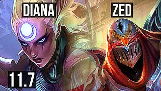 DIANA vs ZED (MID) | 8/0/3, 1.7M mastery, 900+ games, Legendary | BR Master | v11.7