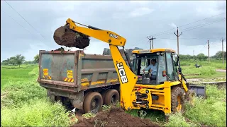 JCB 3DX Backhoe Fully Loading Mud and Tata Dump Truck Got Badly Stuck in Mud