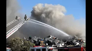 Two-alarm fire at Alco Iron & Metal Company in San Leandro