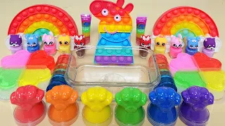Rainbow Peppa Pig Slime Mixing Makeup,Parts, Glitter Into Slime! Satisfying Slime Video