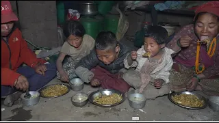 Eating village noodles by happy family || Nepali village