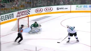 Anton Khudobin stones Thornton of 400th career goal on late breakaway