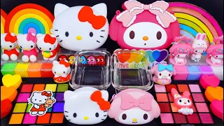 "Hello Kitty VS My Melody" Slime. Mixing Makeup into clear slime! 🌈ASMR🌈 #satisfying #슬라임 (410)