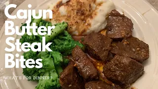 Cajun Butter Steak Bites with Mashed Potatoes and Broccoli