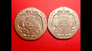 UK 20 Twenty Pence Coins 1983 & 1993 ELIZABETH II 2nd and 3rd Portraits