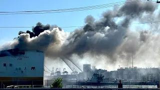 FDNY Marine 1 and NJ Firefighters Battle Tragic Port of Newark Cargo Ship Fire - 24 Hours Later