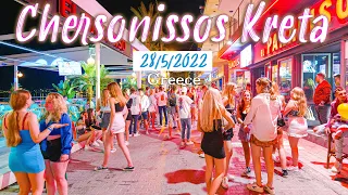 Hersonissos Crete, Greece 🇬🇷 || late-night walking tour 4k HDR || Kreta 2022