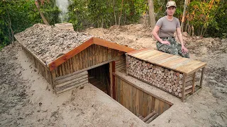 I Built Warm and Waterproof Waiting for Rainy Season | hiding alone in dugout shelter