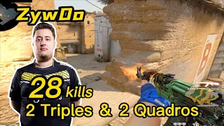 ZywOo Faceit Dust POV - 28kills! - w/apEX - 2 Triples ＆ 2 Quadros - CSGO ZywOo POV!