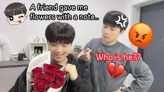 My Husband Reaction When I Get Flowers From Other Guys💔*He Is So Jealous*[Gay Couple Prank BL]