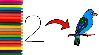 How to Draw and Color Easy A Cute Bird From Number 2🐦🌈Drawing For Kids And Toddlers Step By Step#029