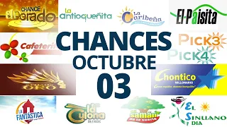 Resultados del Chance del Lunes 3 de Octubre de 2022 | Loterias 😱🤑💰💵