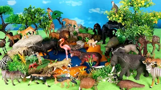 Waterhole Diorama and African Animal Figurines  - Learn Animal Names