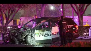 HPD patrol car catches fire, innocent driver injured in crash following chase in NW Houston: Police