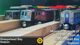 MTA Munipals Parade of Trains Action at Sheepshead Bay & R46, R160 Q train action