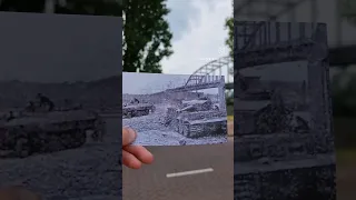 Then & Now | Tiger I and a Sd.Kfz. 251 next to the Arnhem Bridge.