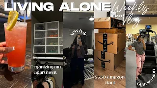 LIVING ALONE WEEKLY VLOG| $350 AMAZON APARTMENT HAUL + TV MOUNTING + Morning Routine + GYM + MORE🖤