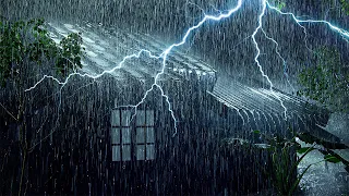 INSOMNIA RELIEF (Relax & Fall Asleep) with Strong Rainstorm on Tin Roof & Powerful Thunder at Night