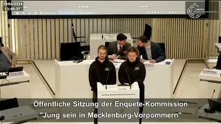 23. öffentliche Sitzung der Enquete-Kommission „Jung sein in MV“ – am 19. April 2024