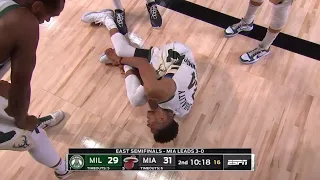 Giannis Antetokounmpo leaves game with left ankle injury