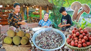 Santol fruit pick and eat, how to eat bitter mushroom, Sweet lychee fruit preparing - Sros cooking